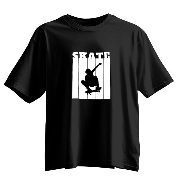 Skateboarder Silhouette Oversized T-Shirt | 100% Cotton Streetwear Tee | Black & White Skate Culture Shirt